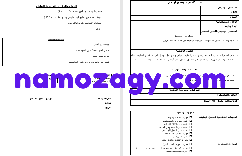 بطاقة الوصف الوظيفي