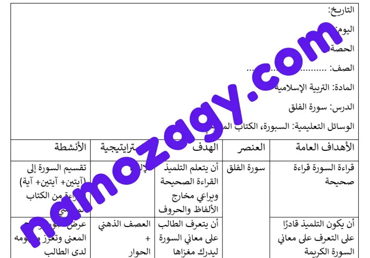 تحضير درس نموذجي دين