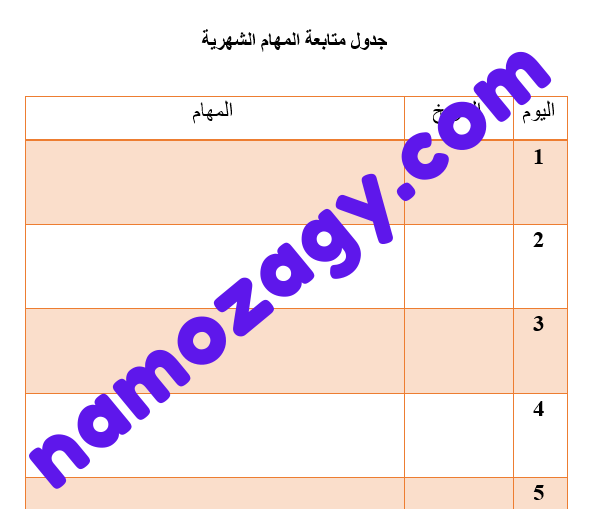 جداول المهام الشهرية