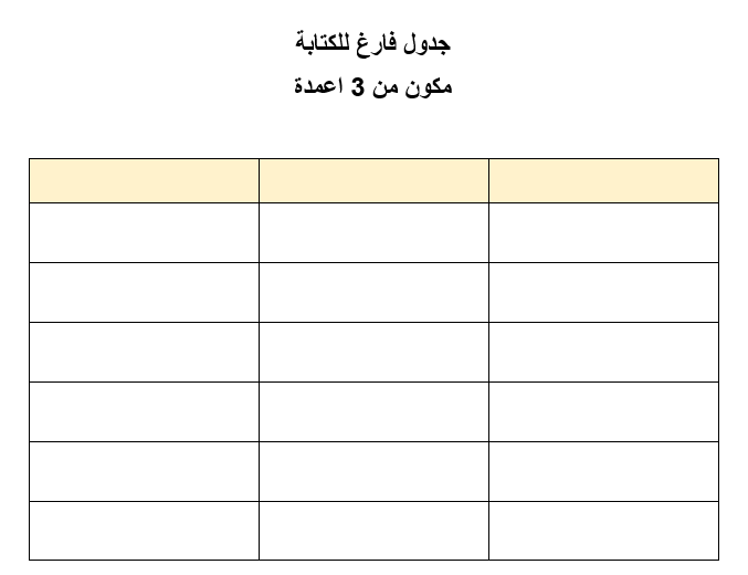 جدول فارغ للكتابة