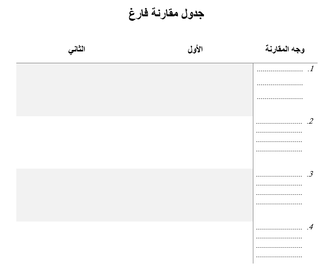 جدول مقارنة فارغ