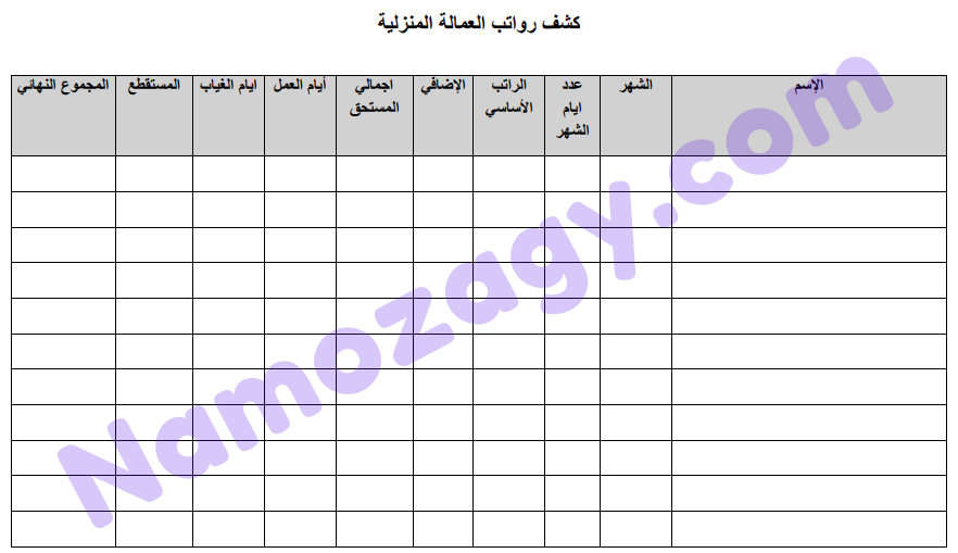 كشف رواتب العمالة المنزلية