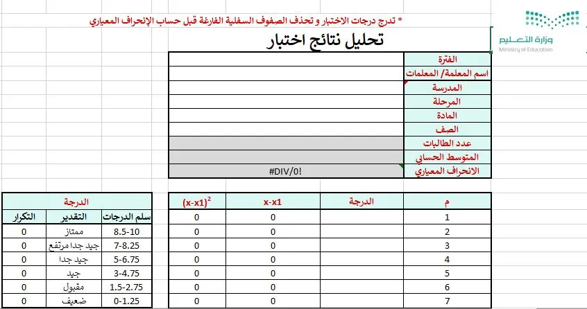 نموذج تحليل نتائج الطلاب excel
