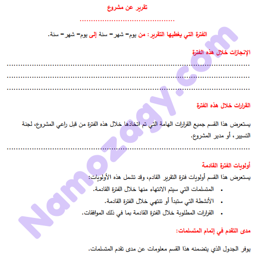 نموذج تقرير مشروع جاهز