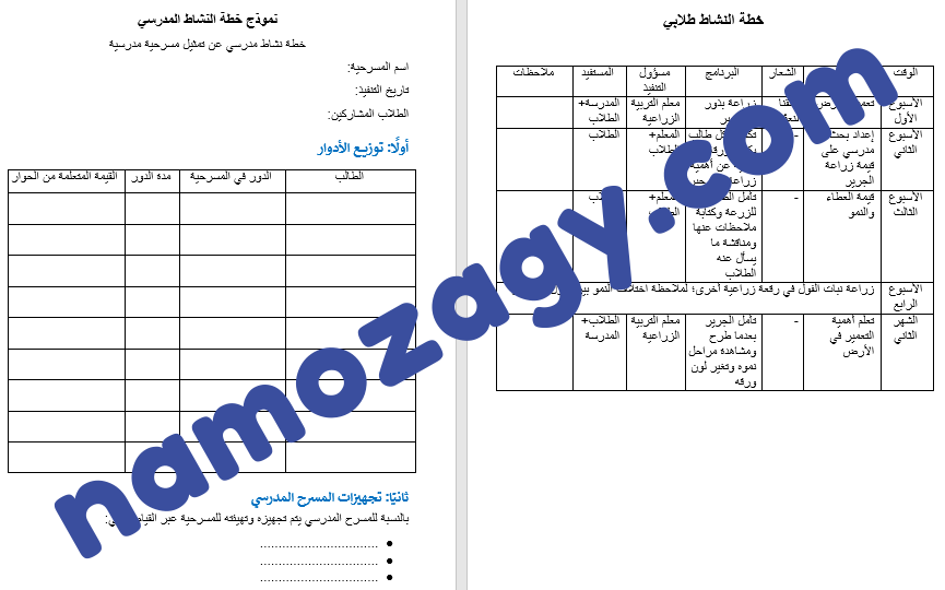نموذج خطة النشاط المدرسي