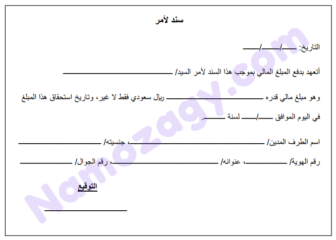 نموذج سند لأمر جاهز للطباعة word