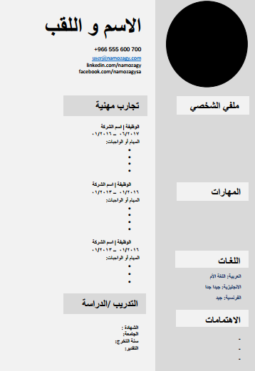نموذج سيرة ذاتية عربي