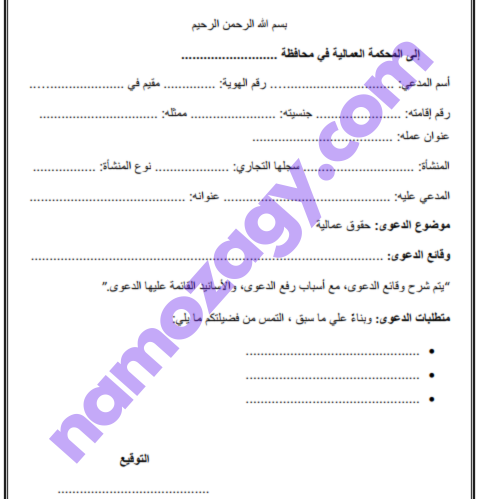 نموذج مذكرة دعوى عمالية