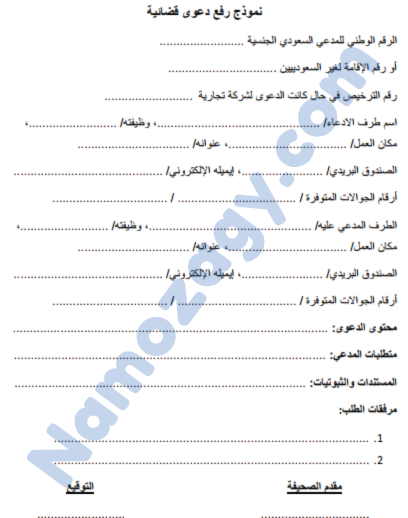 نموذج رفع دعوى قضائية